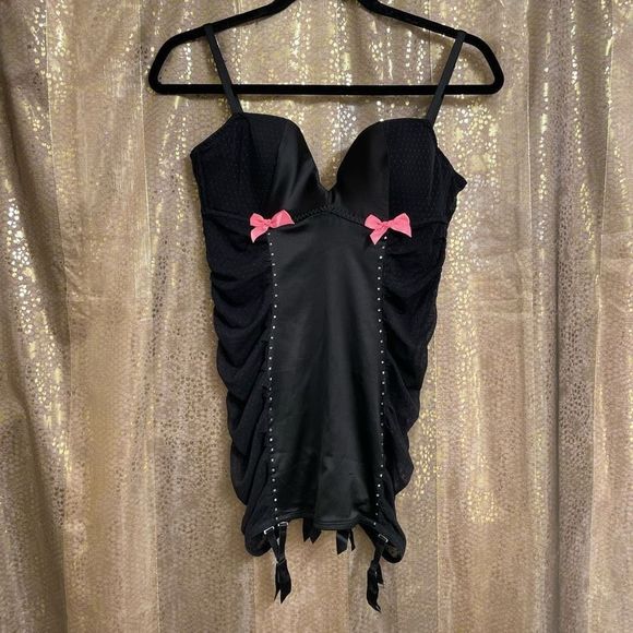 Victoria's Secret Other - Vintage Victorias Secret Sexy Little Things Black Rhinestone Bustier Slip 34C